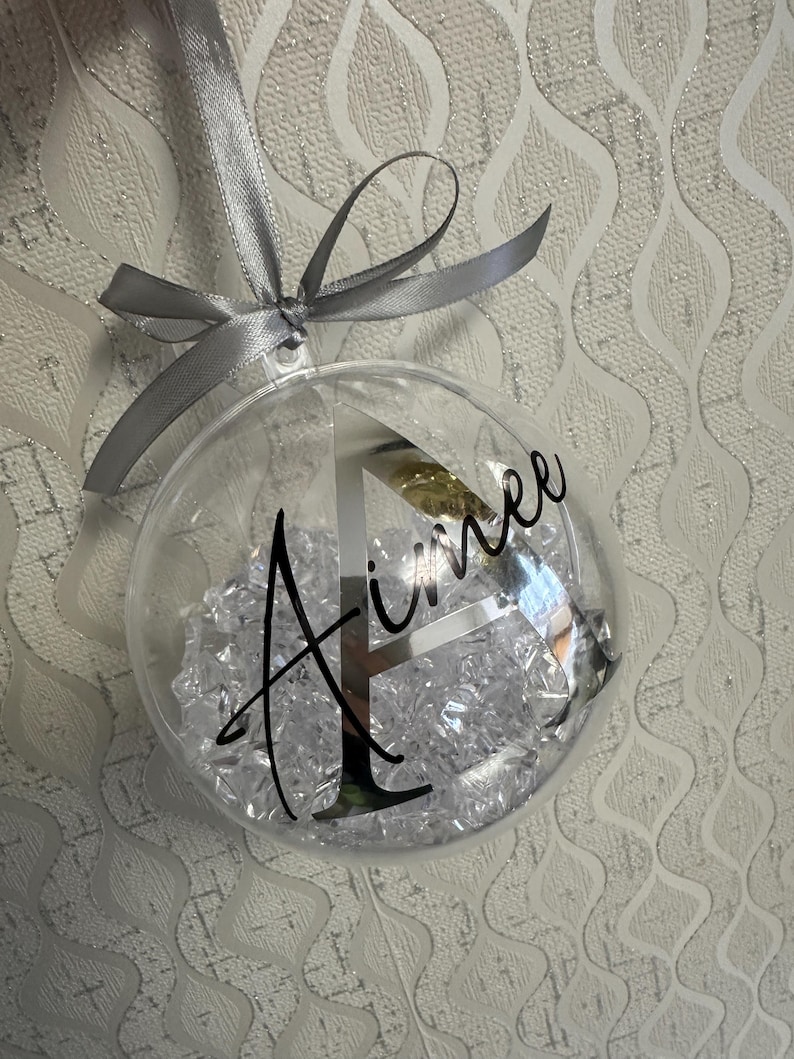 Personalised Crystal Christmas Bauble | Custom Name Ornament | Family Xmas Tree Decoration | Holiday Keepsake Gift | Acrylic Bauble Silver
