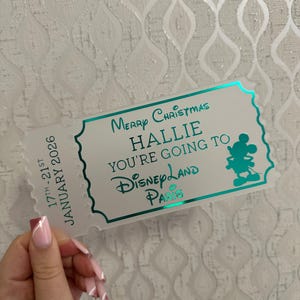 Personalized Acrylic Disneyland Ticket | Surprise Trip Reveal, Keepsake Gift White Frosted -Des 1
