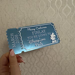 Personalized Acrylic Disneyland Ticket | Surprise Trip Reveal, Keepsake Gift Mirror Blue - Des 1