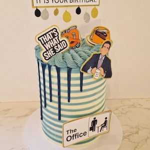 The Office Themed Cake Topper & Charms  |  The Office Party Supplies  |  Funny TV Show Birthday Decorations  |  Dunder Mifflin Party Props