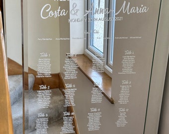 Wedding Seating Plan Decals | Personalised Vinyl Lettering Stickers | Custom Wedding Table Plan Decal for Mirror, Acrylic or Glass