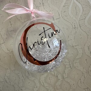 Personalised Crystal Christmas Bauble | Custom Name Ornament | Family Xmas Tree Decoration | Holiday Keepsake Gift | Acrylic Bauble Rose Gold