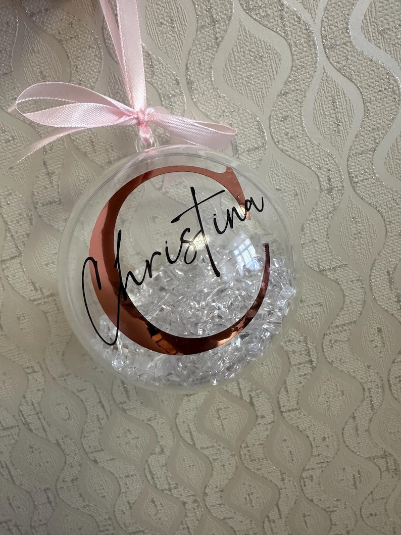 Personalised Crystal Christmas Bauble | Custom Name Ornament | Family Xmas Tree Decoration | Holiday Keepsake Gift | Acrylic Bauble Rose Gold