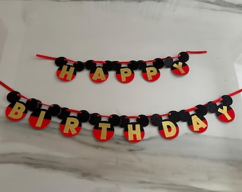 Faixa de Aniversário do Mickey Mouse | Guirlanda de Glitter | Decoração para Festa Disney | Artigos para Aniversário Infantil | Decoração Personalizada para Festa do Mickey
