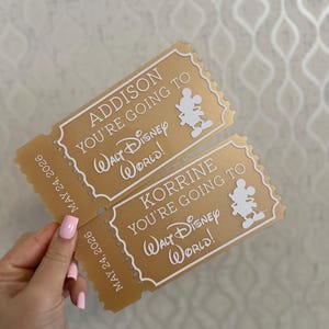 Personalized Acrylic Disneyland Ticket | Surprise Trip Reveal, Keepsake Gift Pearl Gold - Des 1