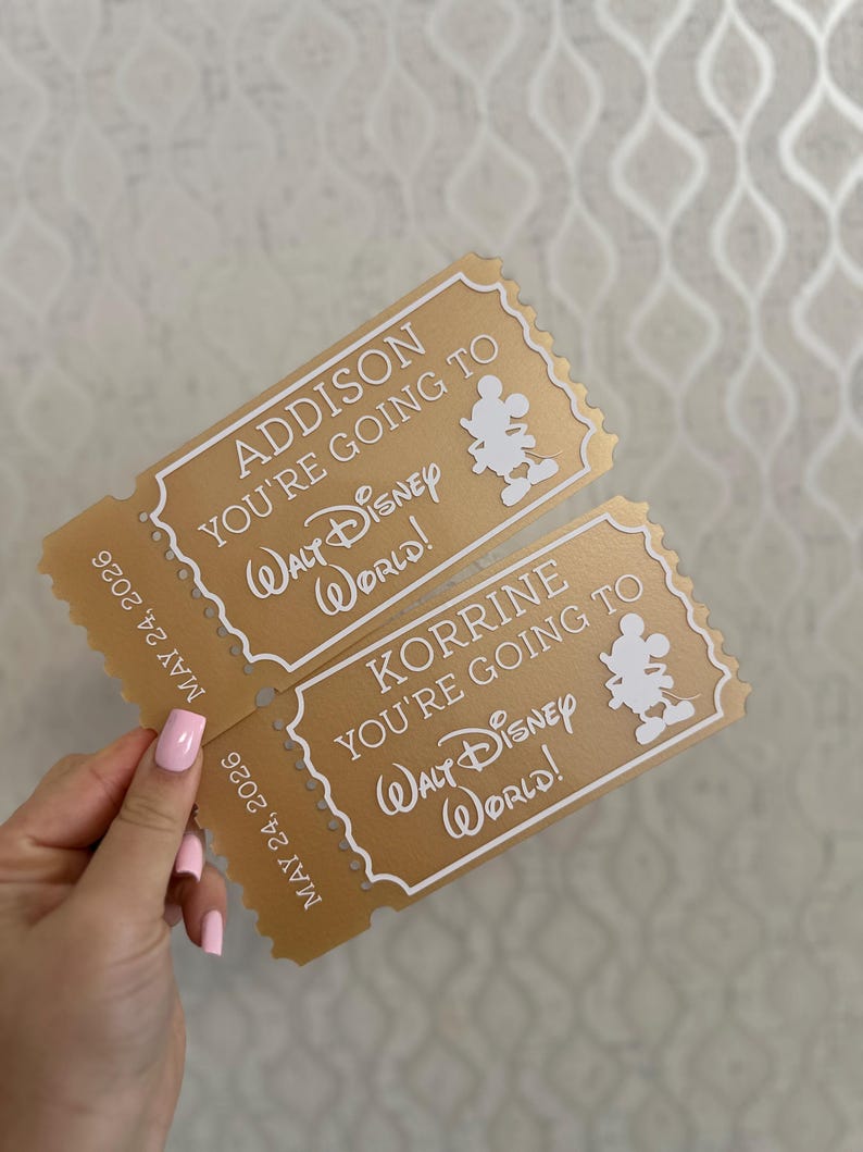 Personalized Acrylic Disneyland Ticket | Surprise Trip Reveal, Keepsake Gift Pearl Gold - Des 1