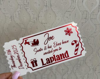 Acrylic Lapland Ticket | Personalised Christmas Holiday Reveal | Custom Family Trip Voucher | Surprise Gift Keepsake Ticket for Lapland