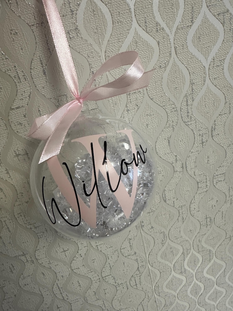 Personalised Crystal Christmas Bauble | Custom Name Ornament | Family Xmas Tree Decoration | Holiday Keepsake Gift | Acrylic Bauble image 3