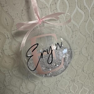 Personalised Crystal Christmas Bauble | Custom Name Ornament | Family Xmas Tree Decoration | Holiday Keepsake Gift | Acrylic Bauble Pale Pink