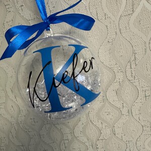 Personalised Crystal Christmas Bauble | Custom Name Ornament | Family Xmas Tree Decoration | Holiday Keepsake Gift | Acrylic Bauble Blue