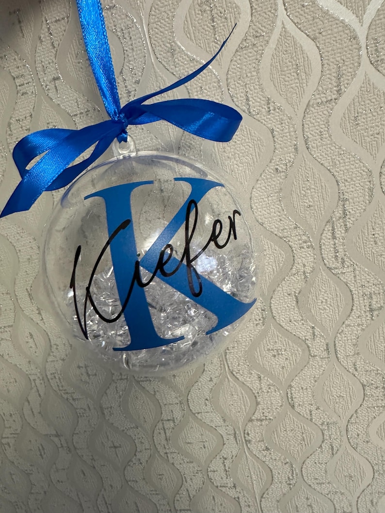 Personalised Crystal Christmas Bauble | Custom Name Ornament | Family Xmas Tree Decoration | Holiday Keepsake Gift | Acrylic Bauble Blue