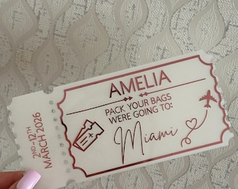 Personalised Acrylic Gift Ticket | Custom Holiday Reveal Voucher | Surprise Trip Keepsake | Travel Experience Gift | Custom Acrylic Ticket