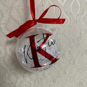 Personalised Crystal Christmas Bauble | Custom Name Ornament | Family Xmas Tree Decoration | Holiday Keepsake Gift | Acrylic Bauble Red