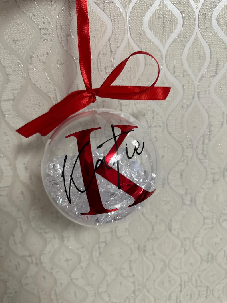 Personalised Crystal Christmas Bauble | Custom Name Ornament | Family Xmas Tree Decoration | Holiday Keepsake Gift | Acrylic Bauble Red