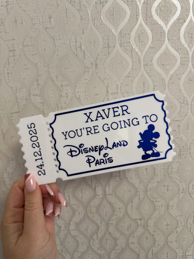 Personalized Acrylic Disneyland Ticket | Surprise Trip Reveal, Keepsake Gift Solid White-Design 1