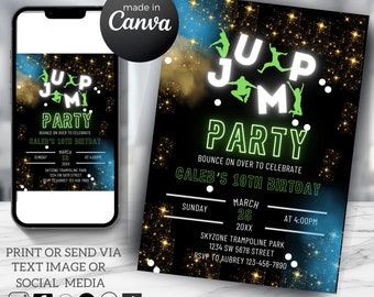 Jump Partyeinladung: Trampolin-Geburtstags-Einladung, personalisierbar (digitaler Download)