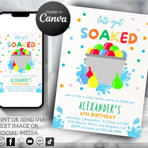 Splash Bash Digital Water Balloon Birthday Invitation  Wet & Wild Fun Printable Water Balloon Birthday Invitation   Water Balloon Birthday