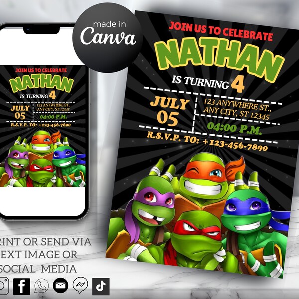 Ninja Turtle Invite Etsy