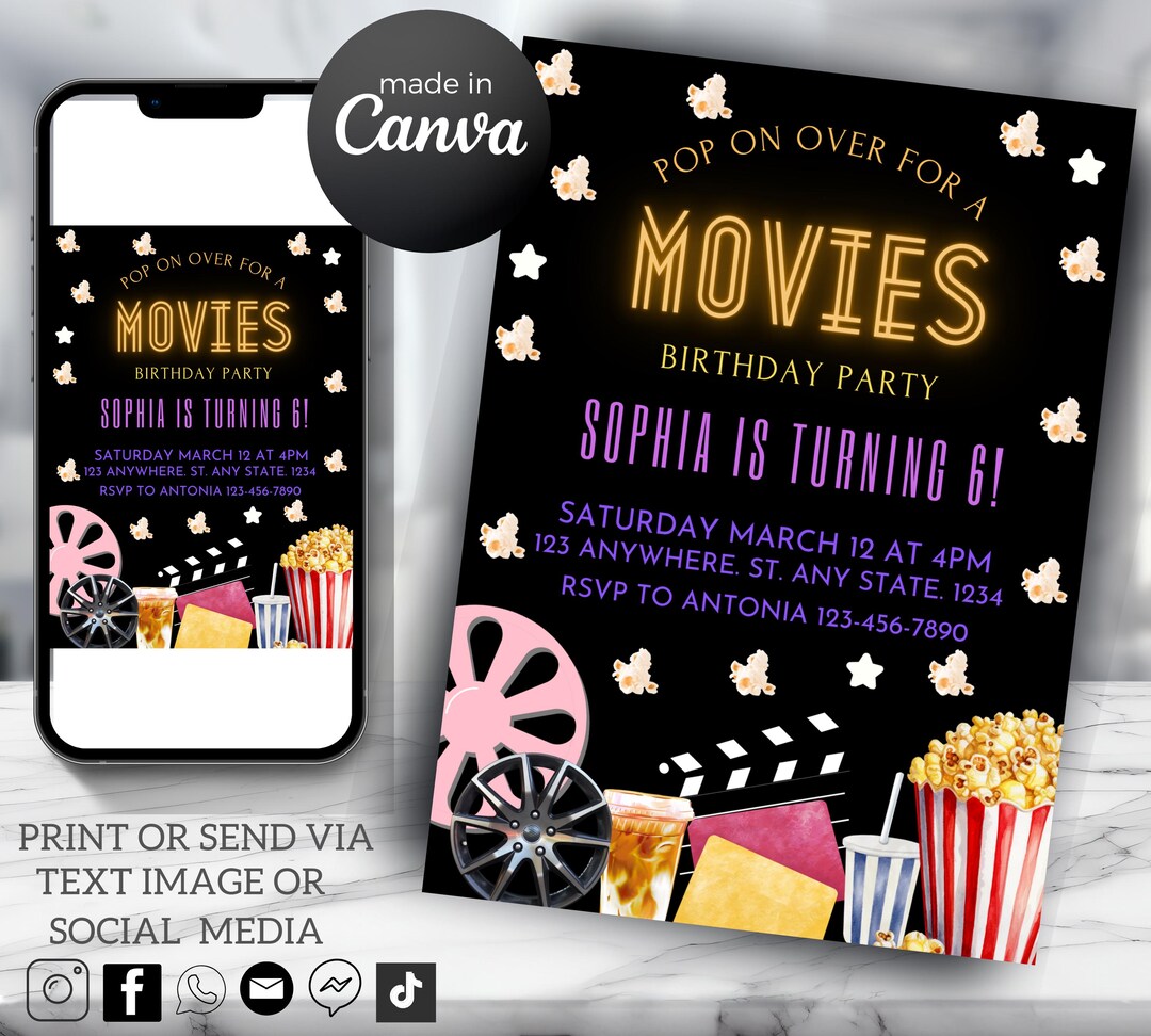 Cinematic Celebration Hollywood Premiere Movie Birthday Invitation ...