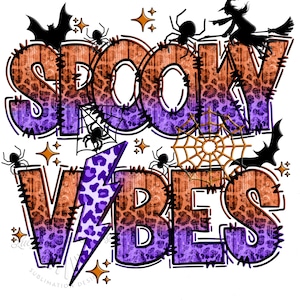 Spooky Vibes PNG, Halloween Leopard, Halloween PNG file, Halloween Sublimation, Spooky Season png, Retro Halloween Png, Bats, Spiders, Witch