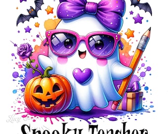 Spooky Teacher Ghost Png: Retro Halloween Design (Digital Download)