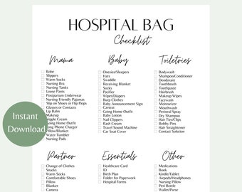 Hospital Bag Checklist | Hospital Bag Checklist Printable | Hospital Bag Checklist Template | Birth Packing List | Labor Bag Checklist