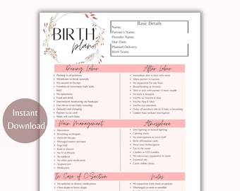Editable Birth Plan Template | Birth Preferences | Printable Birth Plan | Birth Plan Template Simple | Customizable Birth Plan Template |