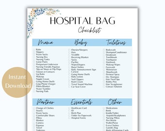 Hospital Bag Checklist | Hospital Bag Checklist Printable | Hospital Bag Checklist Template | Birth Packing List | Labor Bag Checklist