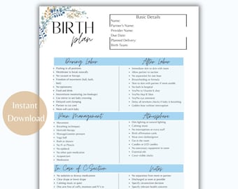 Editable Birth Plan Template | Birth Preferences | Printable Birth Plan | Birth Plan Template Simple | Customizable Birth Plan Template |
