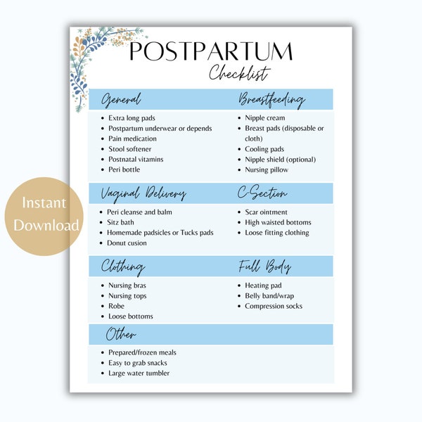 Postpartum Checklist | Postpartum Recovery Checklist | Postpartum Checklist Printable | Pregnancy Planner | New Mom Planner