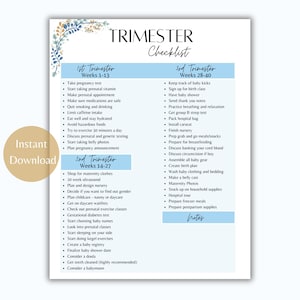 Pregnancy Trimester Checklist | Pregnancy Trimester Printable | Pregnancy To Do List | Pregnancy Planner Checklist