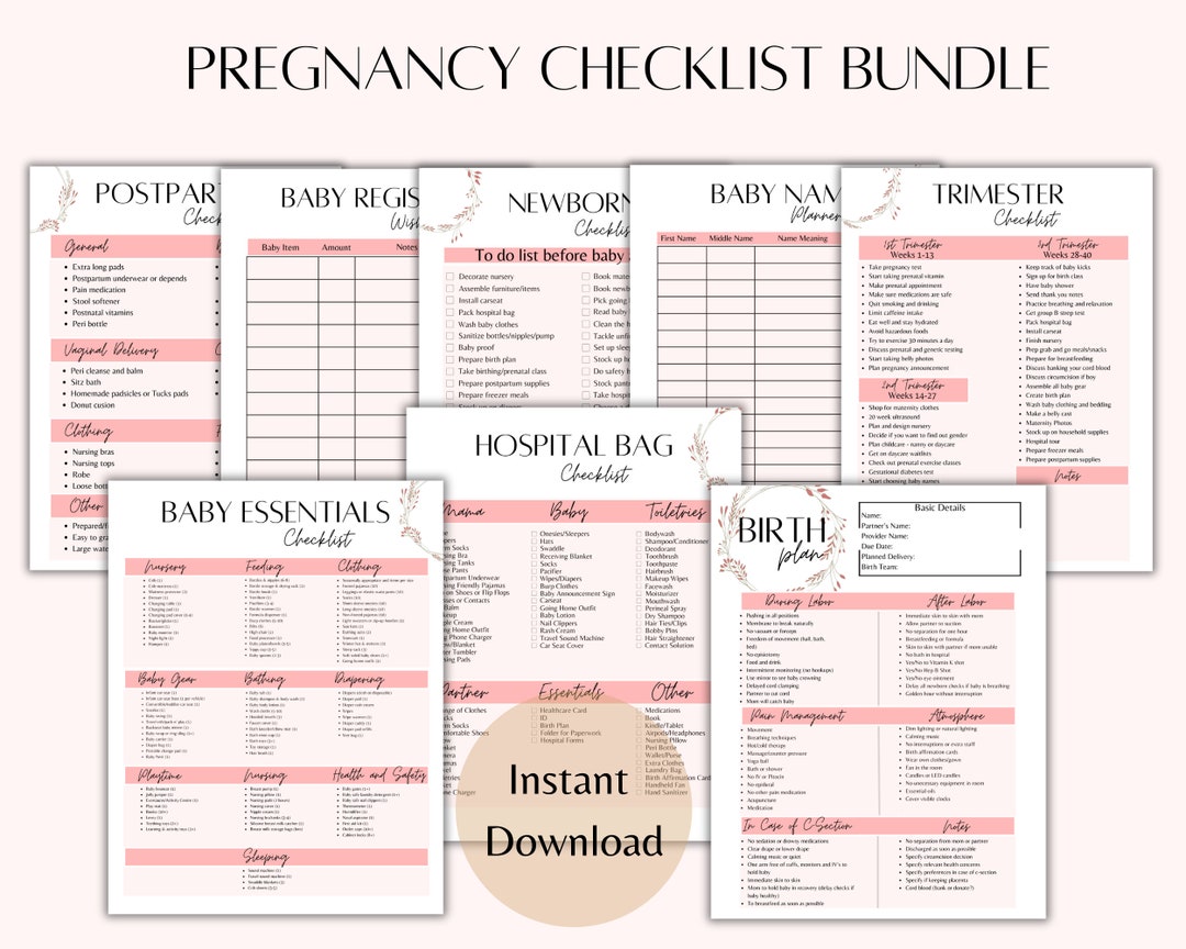 Pregnancy Checklist Bundle | Pregnancy Planner Bundle | Birth Plan ...