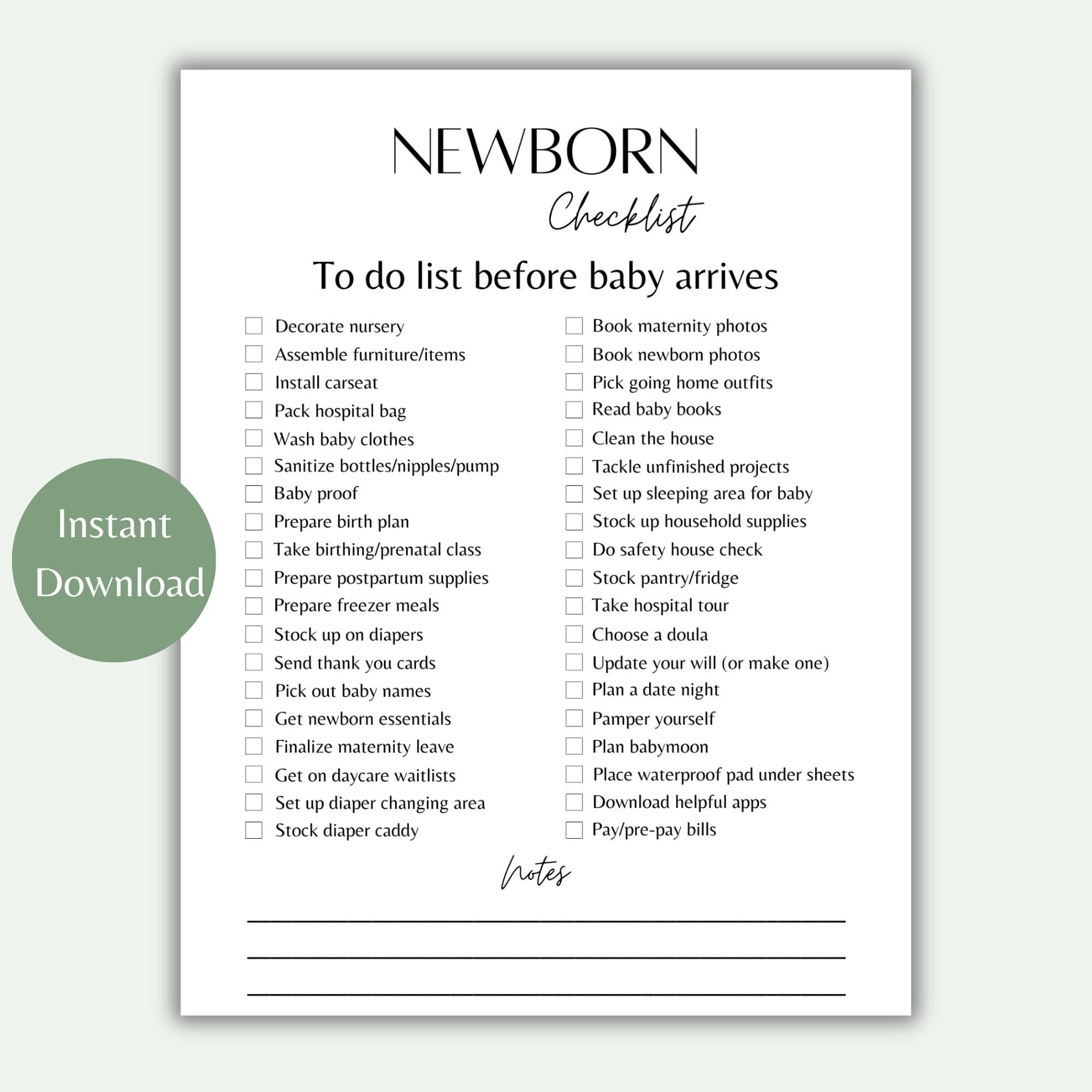 Newborn to Do List Newborn Checklist Baby to Do List Printable