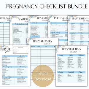 Pregnancy Checklist Bundle | Pregnancy Planner Bundle | Birth Plan Printable | Hospital Bag Checklist | Postpartum Checklist