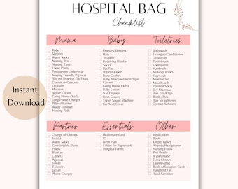 Hospital Bag Checklist | Hospital Bag Checklist Printable | Hospital Bag Checklist Template | Birth Packing List | Labor Bag Checklist