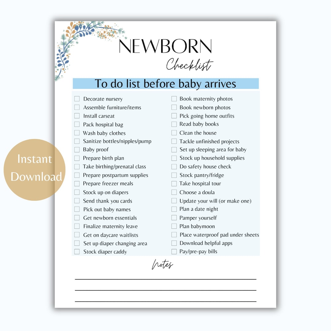 Newborn to Do List Newborn Checklist Baby to Do List Printable