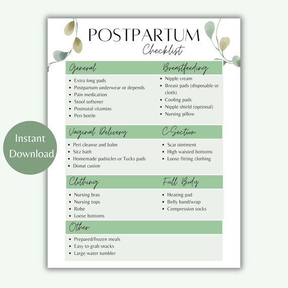 Postpartum Checklist | Postpartum Recovery Checklist | Postpartum Checklist Printable | Pregnancy Planner | New Mom Planner