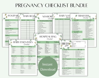 Pregnancy Checklist Bundle | Pregnancy Planner Bundle | Birth Plan Printable | Hospital Bag Checklist | Postpartum Checklist