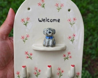 CUSTOM Pet Key Holder, Ceramic Dog Leash Holder, Personalized Pet Portrait Key Hook, Cat Mom Entryway Rack, Wall Sign Pet sculpture