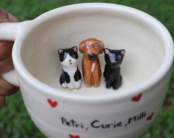 Custom Pet Surprise Mug, 3D Hidden Animal Inside Cup, Personalized Ceramic Dog Mug, Custom Dog Mom Gift, Handmade Pottery Pet Loss Memorial