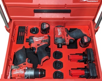 M12 FUEL Drill and Impact Full Drawer Organizer with Stubby Holder – Fits Milwaukee Packout 2, 3 and Multi-Depth Drawers –Tools Not Included