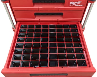 64-Bin Organizer Insert for Milwaukee Packout – Full Drawer Layout – Fits 2, 3 and Multi-Depth Drawers – Tools Not Included