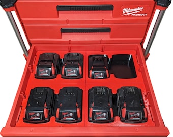 M18 Battery Organizer Insert for Milwaukee Packout – Full Drawer Layout – Fits 2, 3 and Multi-Depth Drawers – Batteries Not Included