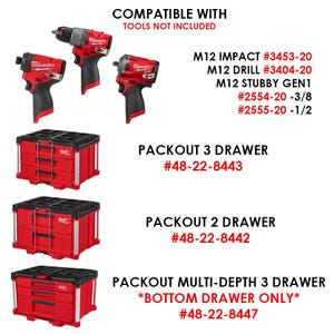 M12 FUEL Drill and Impact Full Drawer Organizer with Stubby Holder – Fits Milwaukee Packout 2, 3 and Multi-Depth Drawers –Tools Not Included image 2