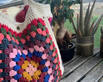 handmade crochet tote bag, ready to ship, granny square