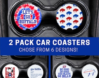 Buffalo Bills Inspired Car Coasters: Absorbent Ceramic, Set of 2