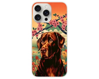 Chocolate Labrador Phone Case Japanese Art Style for iPhone 15, iPhone 14, 13, 12, 11, X, XR, XS, Samsung S23, S22, S21, S20 for Lab Lovers