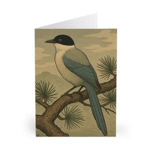 Set di biglietti d'auguri "Azure Magpie" / Confezione da 5 con design ispirati alla natura, cancelleria ecologica, perfetta per ogni occasione, regalo per gli amanti dell'arte.