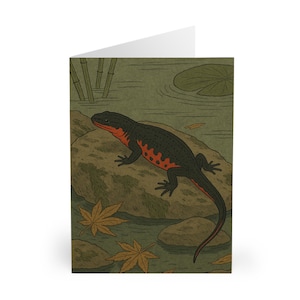 Set di biglietti d'auguri con tritone dal ventre di fuoco, perfetti per ogni occasione, biglietti d'auguri ecologici, stile Ukiyo-e, biglietti d'auguri con animali selvatici, invia amore