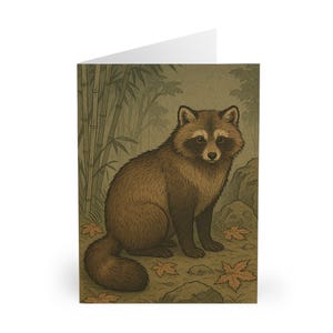 Biglietti d'auguri con cane procione giapponese (confezione da 5) - Ukiyo-e, perfetti per gli amanti della natura, auguri di compleanno, biglietti di ringraziamento, celebrazioni stagionali